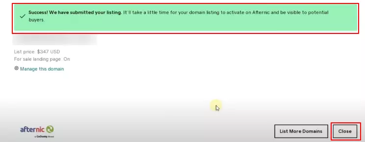 godaddy-domain-listing-success